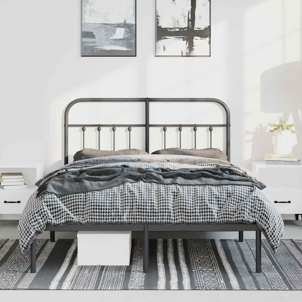 vidaXL Πλαίσιο Κρεβατιού με Κεφαλάρι Μαύρο 150 x 200 εκ. Μεταλλικό