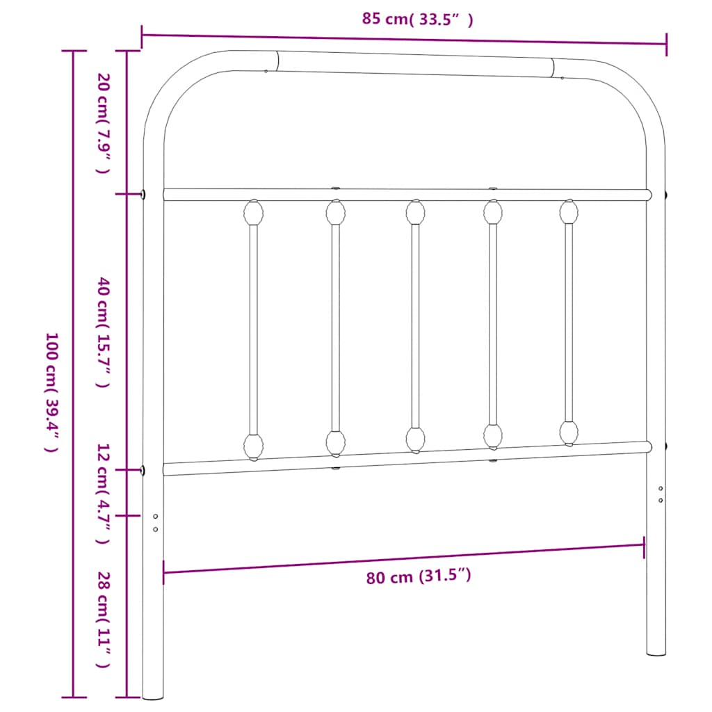 vidaXL Κεφαλάρι Μαύρο 80 εκ. Μεταλλικό