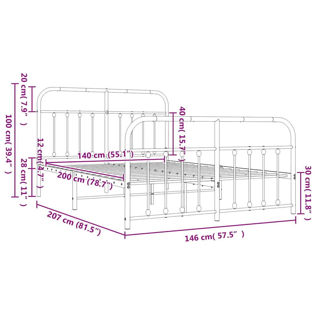 vidaXL Πλαίσιο Κρεβατιού με Κεφαλάρι&Ποδαρικό Λευκό 140x200εκ. Μέταλλο