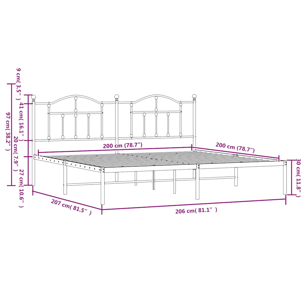 vidaXL Πλαίσιο Κρεβατιού με Κεφαλάρι Μαύρο 200 x 200 εκ. Μεταλλικό