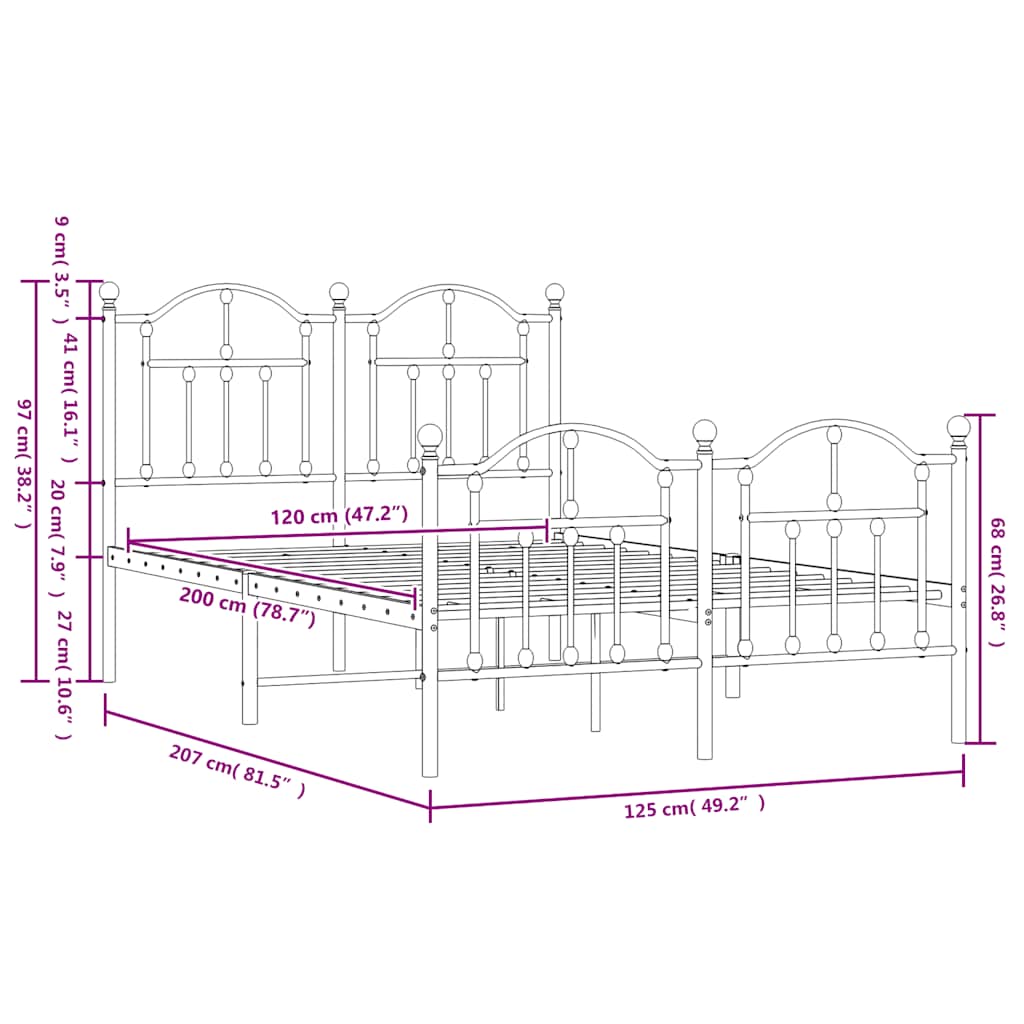 vidaXL Πλαίσιο Κρεβατιού με Κεφαλάρι&Ποδαρικό Λευκό 120x200εκ. Μέταλλο