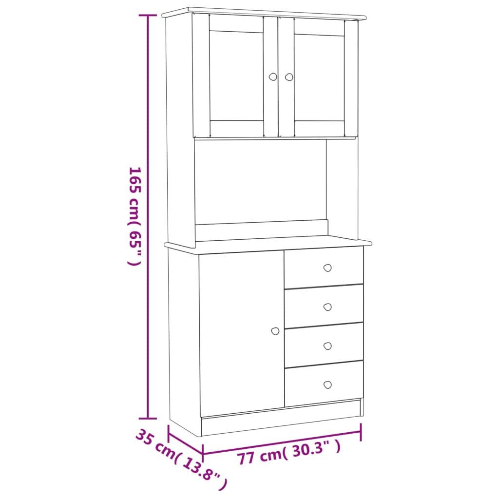 vidaXL Ντουλάπι ALTA Λευκό 77 x 35 x 165 εκ. από Μασίφ Ξύλο Πεύκου