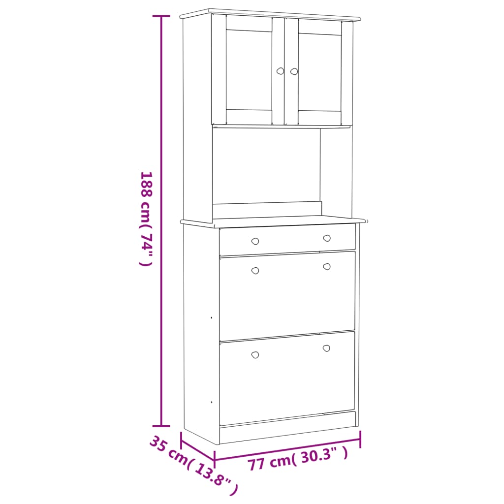 vidaXL Ντουλάπι ALTA Λευκό 77 x 35 x 188 εκ. από Μασίφ Ξύλο Πεύκου