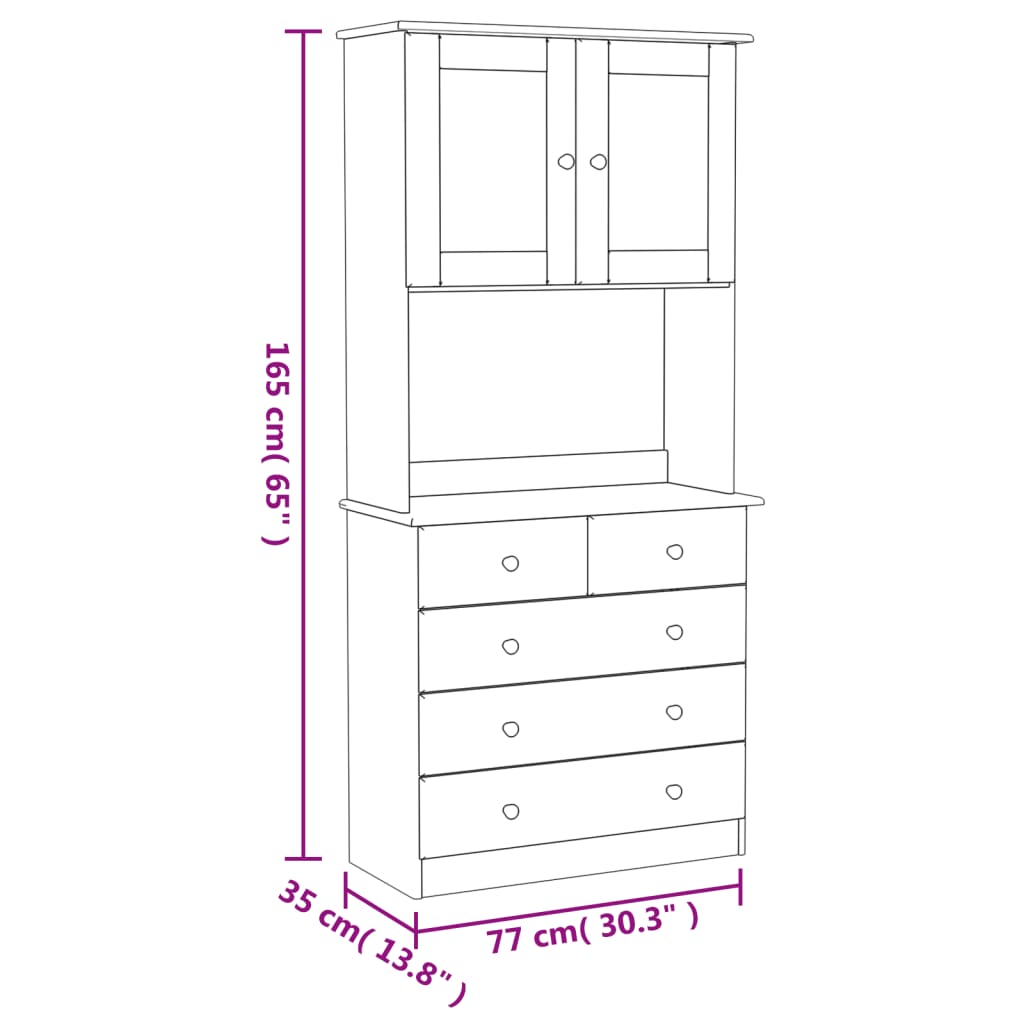 vidaXL Ντουλάπι ALTA Λευκό 77 x 35 x 165 εκ. από Μασίφ Ξύλο Πεύκου