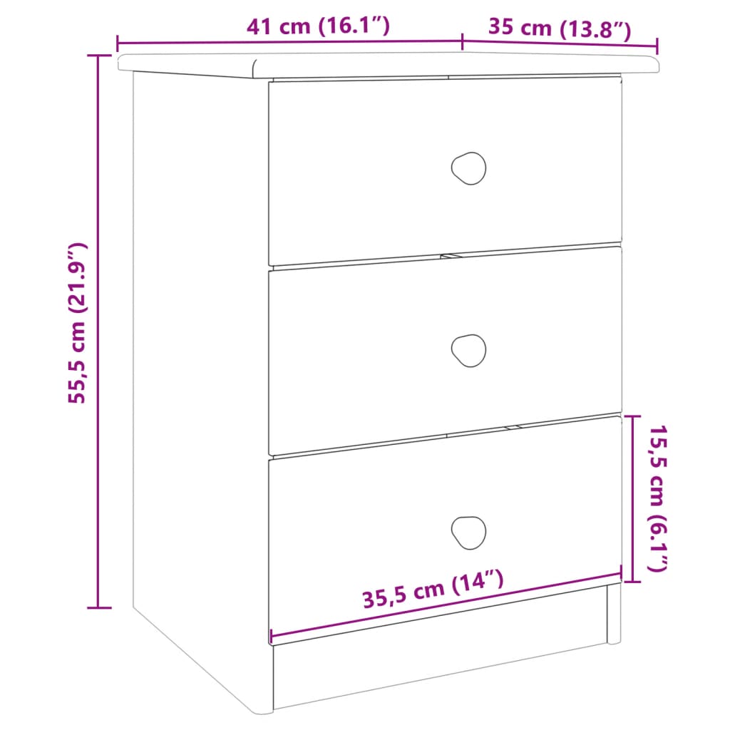 vidaXL Κομοδίνο ALTA Λευκό 41 x 35 x 55,5 εκ. από Μασίφ Ξύλο Πεύκου