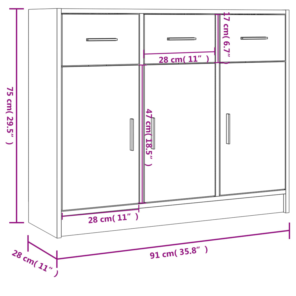 vidaXL Μπουφές Λευκός 91 x 28 x 75 εκ. από Επεξεργασμένο Ξύλο