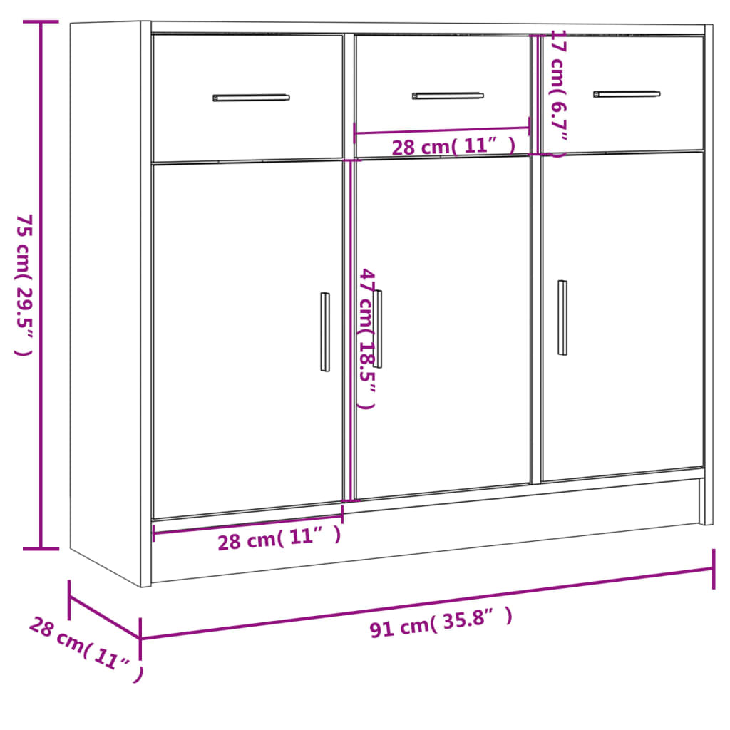 vidaXL Συρταριέρα Καπνιστή Δρυς 91 x 28 x 75 εκ. από Επεξεργ. Ξύλο