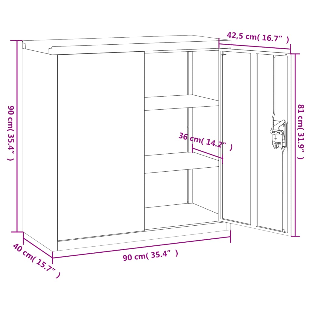 vidaXL Αρχειοθήκη Μαύρη 90 x 40 x 90 εκ. από Ατσάλι