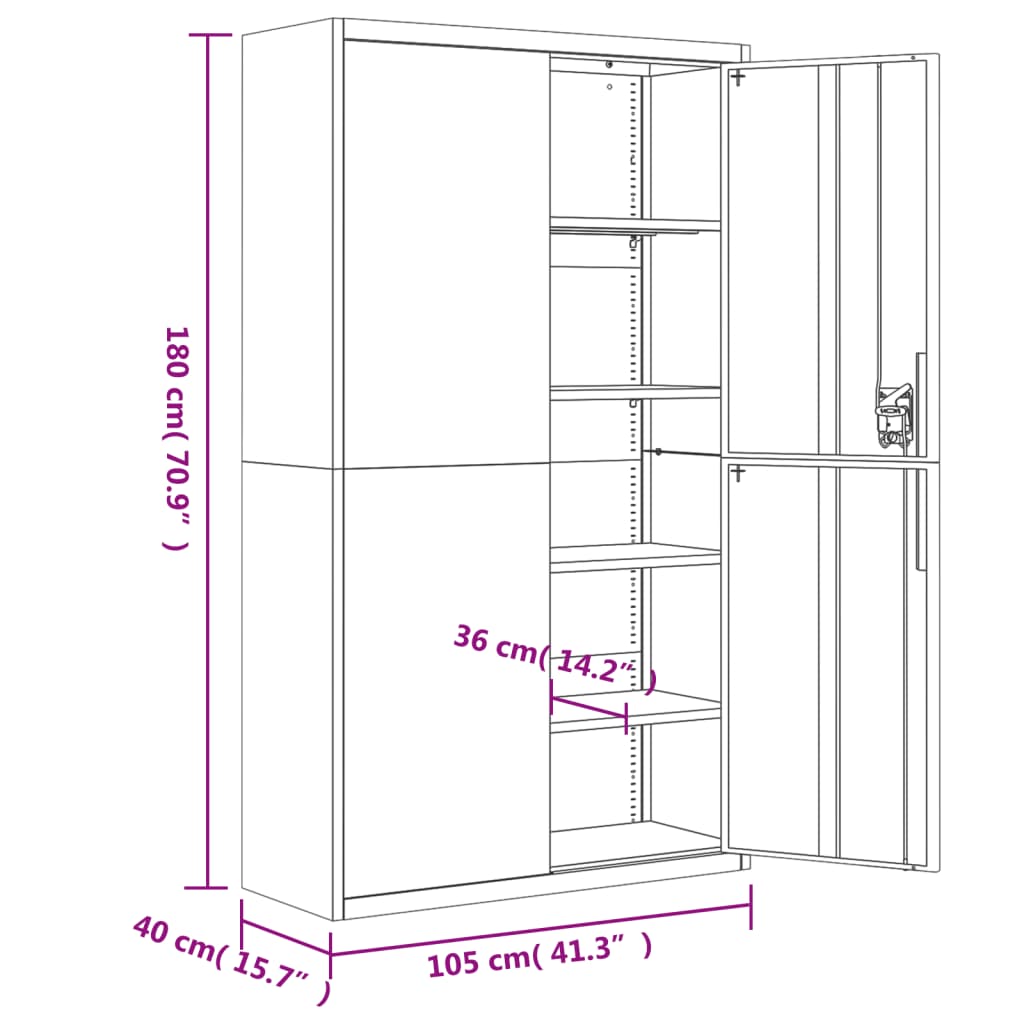 vidaXL Αρχειοθήκη Ανθρακί 105 x 40 x 180 εκ. Ατσάλινη