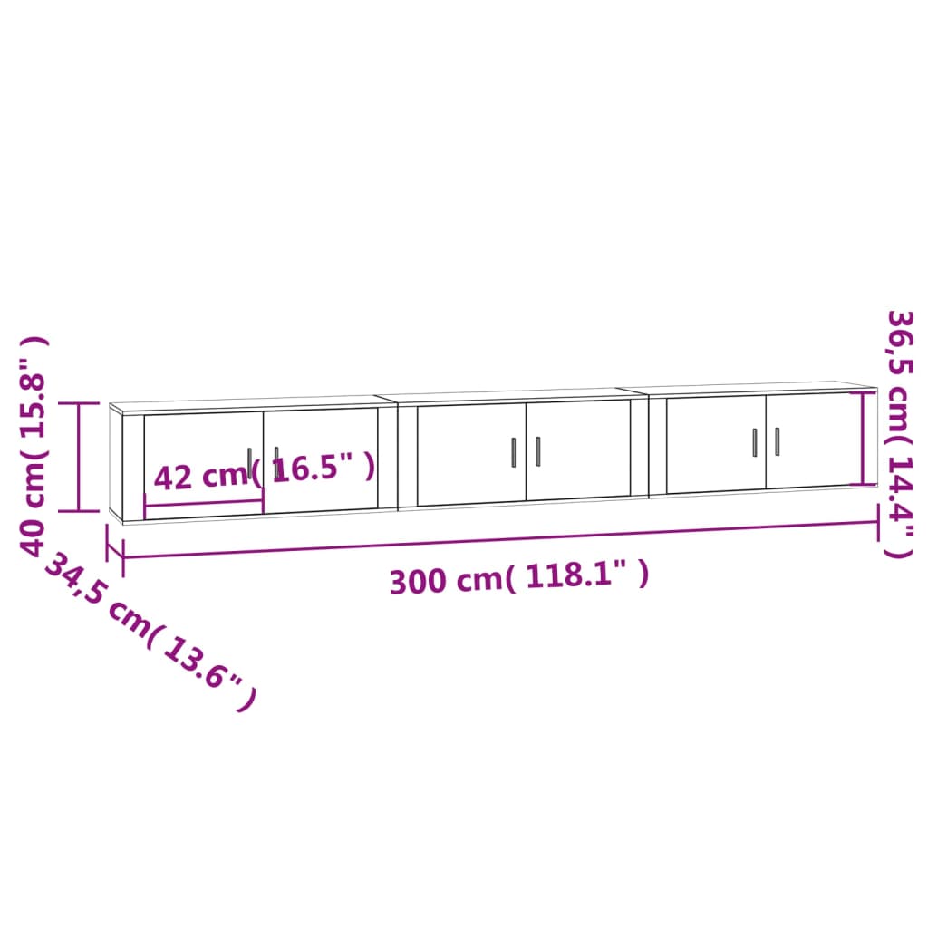 vidaXL Έπιπλα Τηλεόρασης Επιτοίχια 3 τεμ. Γκρι Sonoma 100x34,5x40 εκ.