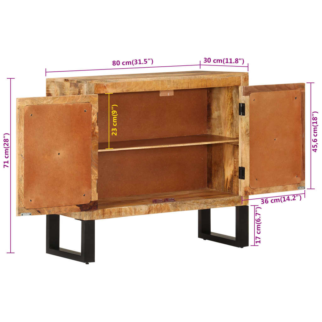 vidaXL Μπουφές 80x30x71 εκ. Μασίφ Ακατέργαστο Ξύλο Μάνγκο και Μέταλλο