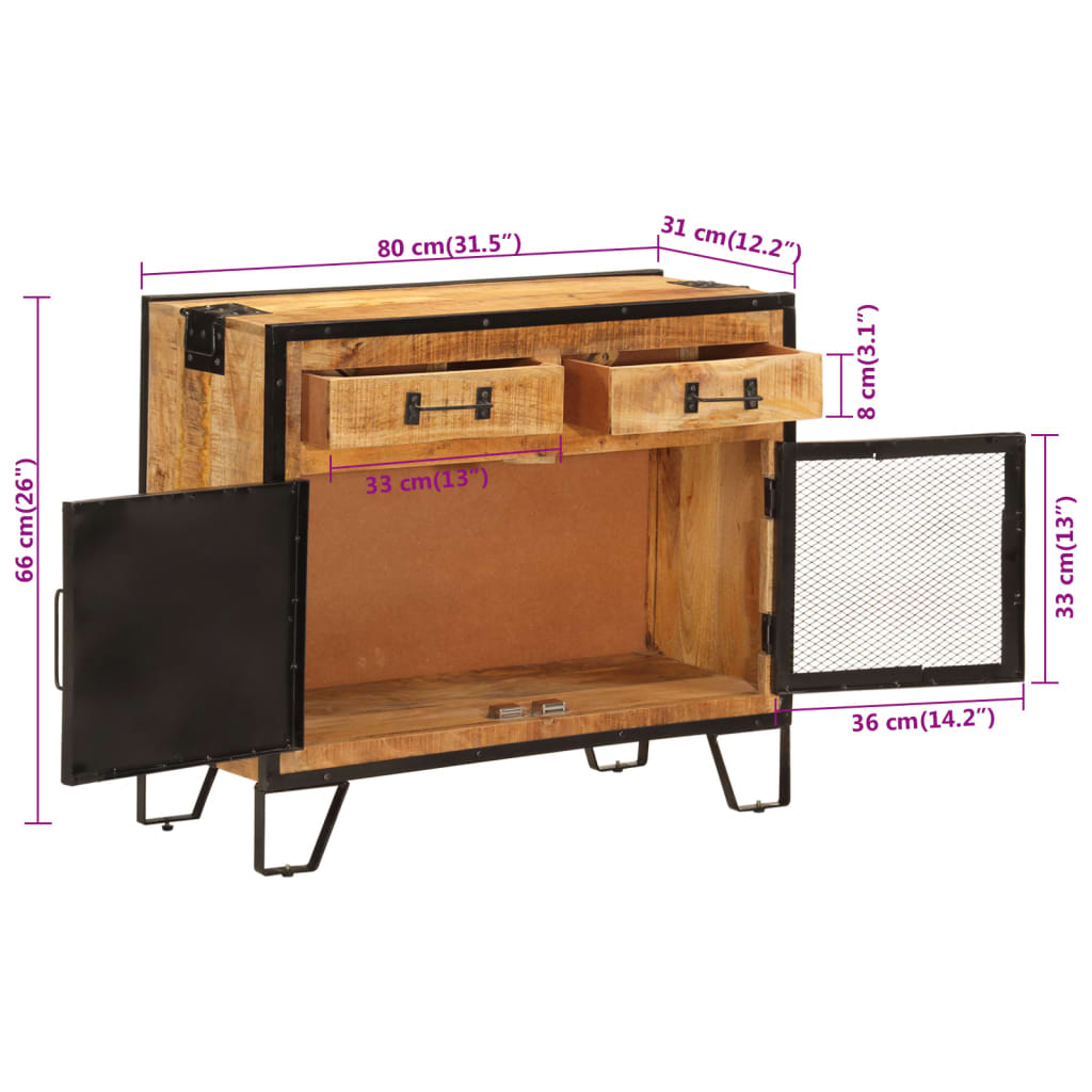 vidaXL Μπουφές 80x31x66 εκ. Μασίφ Ακατέργαστο Ξύλο Μάνγκο και Μέταλλο