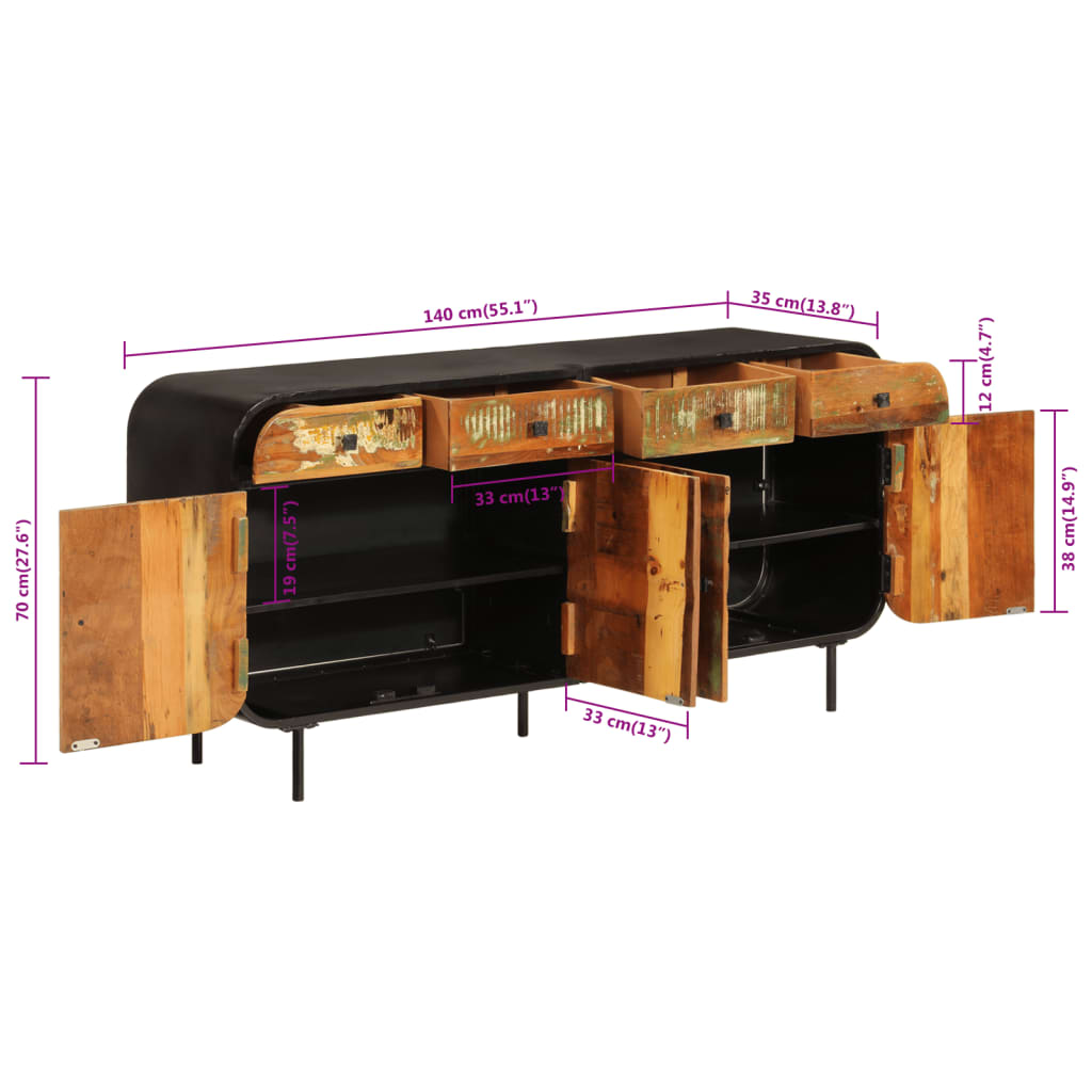 vidaXL Ντουλάπι 140 x 35 x 70 εκ. Μασίφ Ανακυκλωμένο Ξύλο και Μέταλλο
