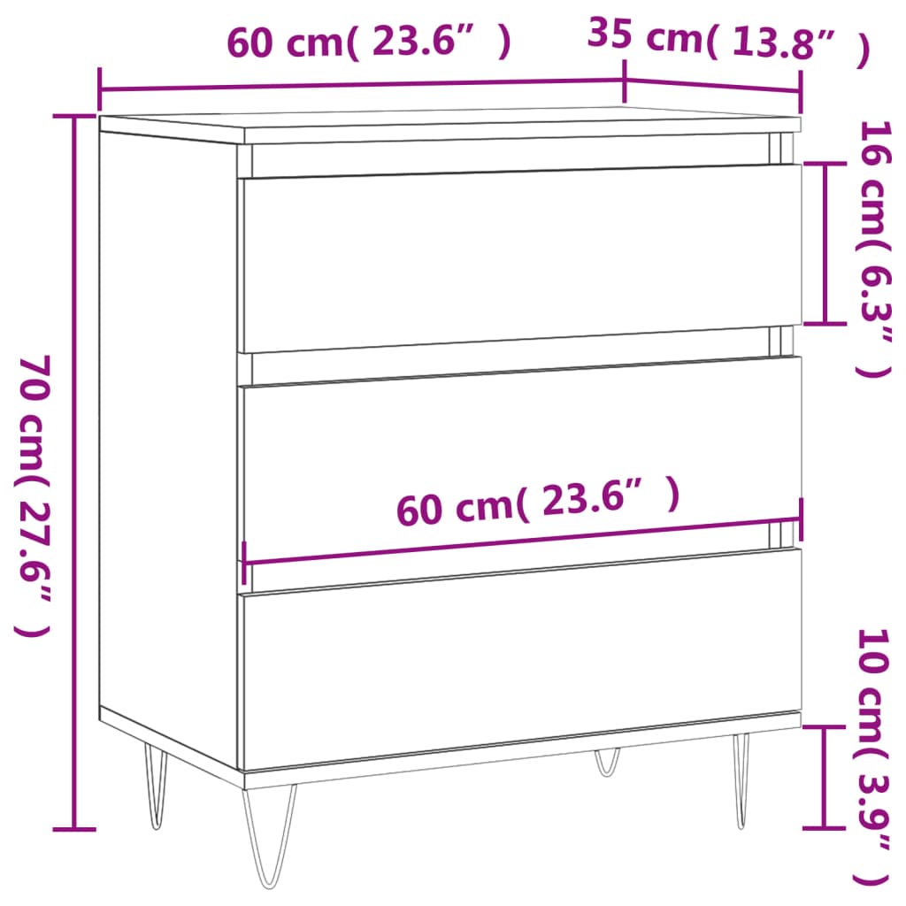 vidaXL Συρταριέρα Λευκή 60 x 35 x 70 εκ. από Επεξεργασμένο Ξύλο