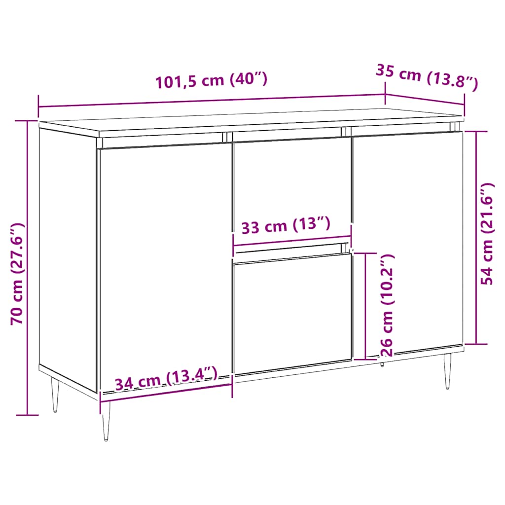vidaXL Μπουφές Sonoma Δρυς 101,5 x 35 x 70 εκ. από Επεξεργασμένο Ξύλο