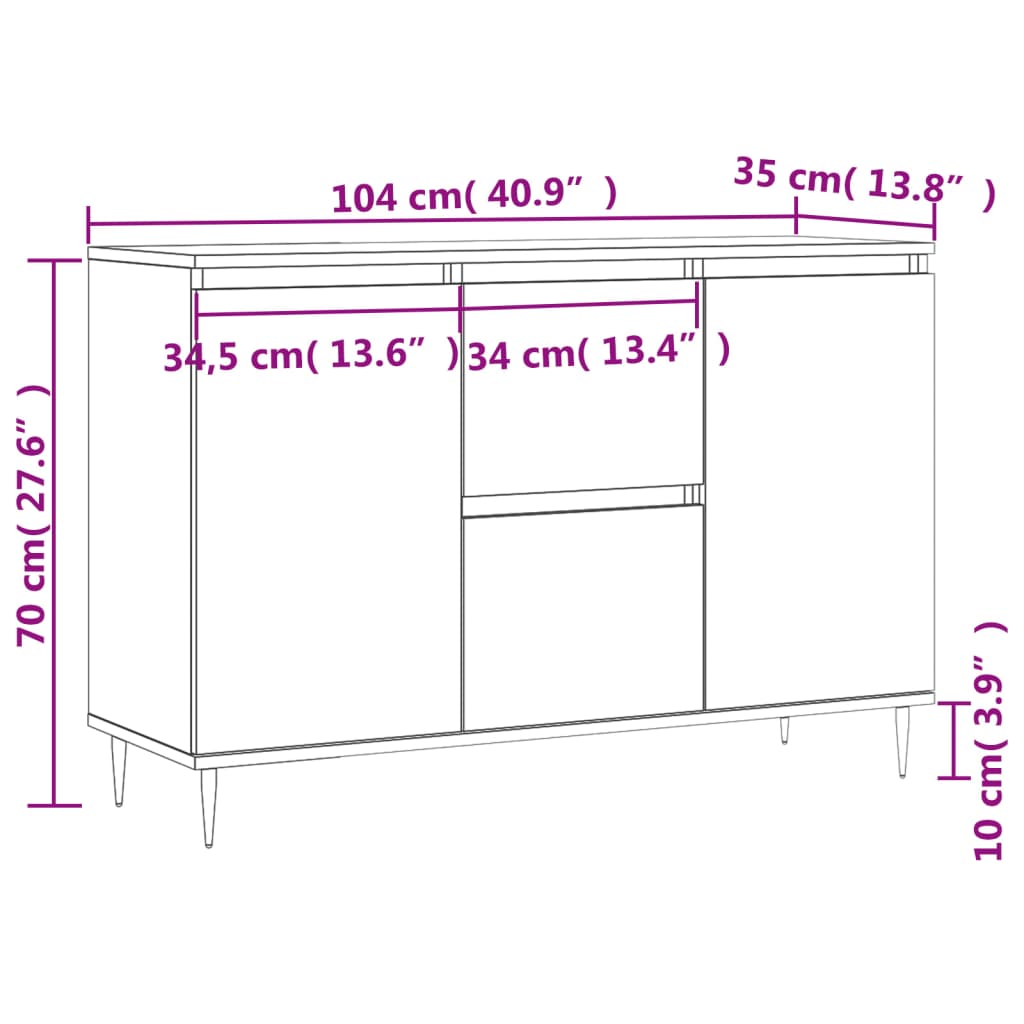 vidaXL Μπουφές Γκρι Sonoma 101,5 x 35 x 70 εκ. από Επεξεργασμένο Ξύλο