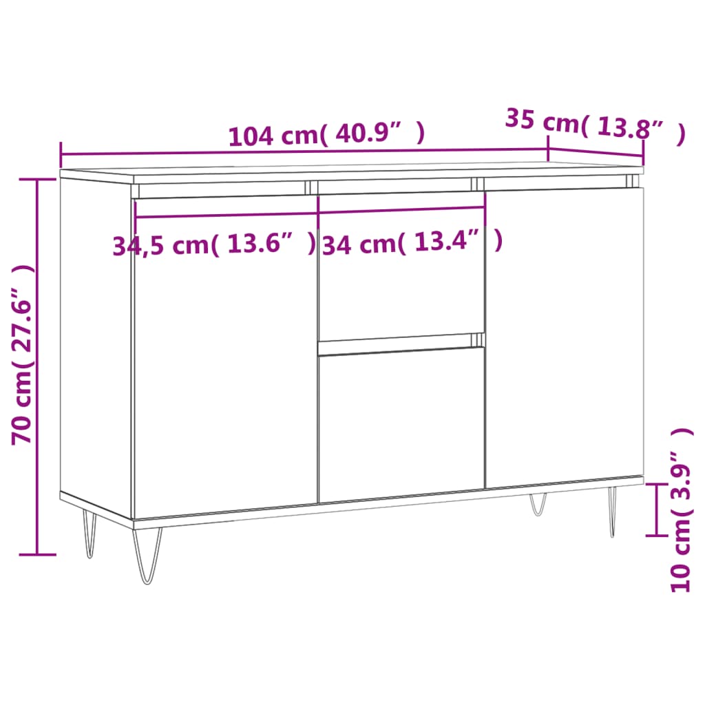 vidaXL Μπουφές Λευκός 101,5 x 35 x 70 εκ. από Επεξεργασμένο Ξύλο