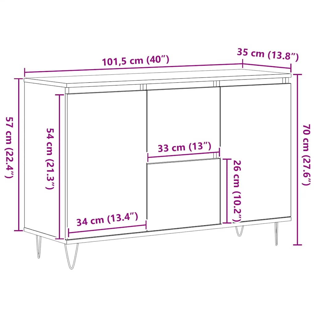 vidaXL Μπουφές Γκρι Sonoma 101,5 x 35 x 70 εκ. από Επεξεργασμένο Ξύλο