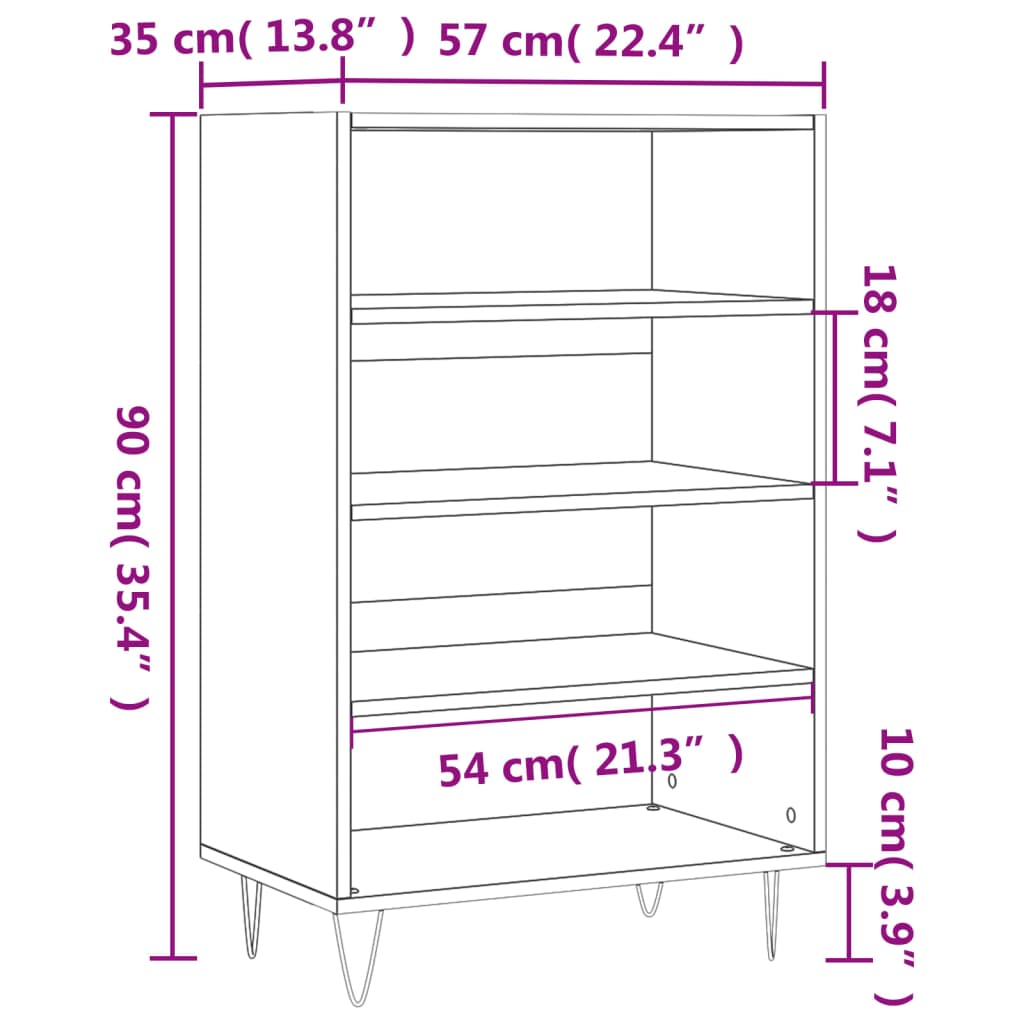 vidaXL Ραφιέρα Μαύρη 57 x 35 x 90 από Επεξεργασμένο Ξύλο