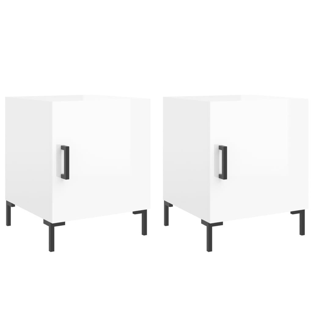 vidaXL Κομοδίνα 2 τεμ. Γυαλ. Λευκό 40 x 40 x 50 εκ. από Επεξεργ. Ξύλο