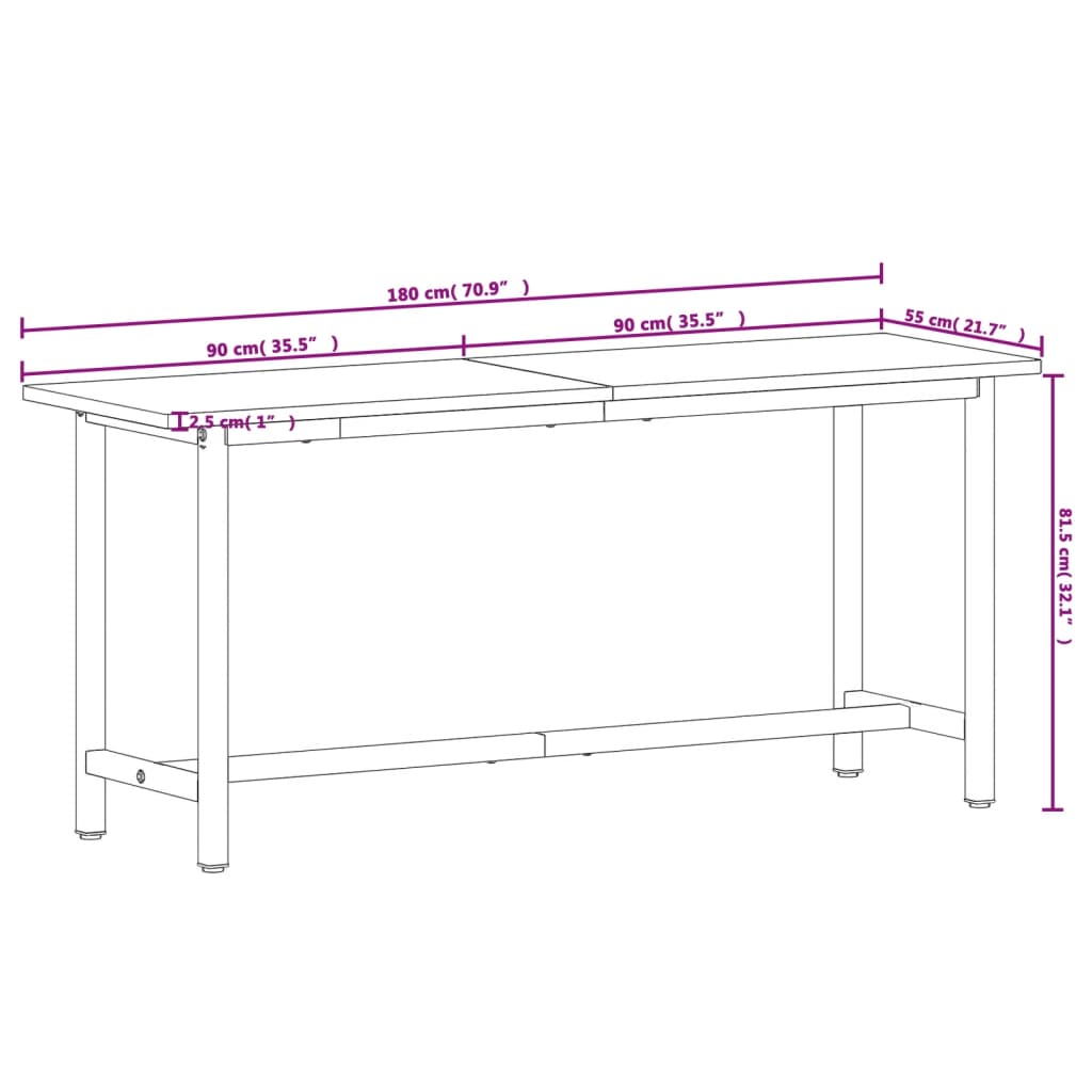 vidaXL Πάγκος Εργασίας 180x55x81,5εκ. από Μασίφ Ξύλο Οξιάς και Μέταλλο
