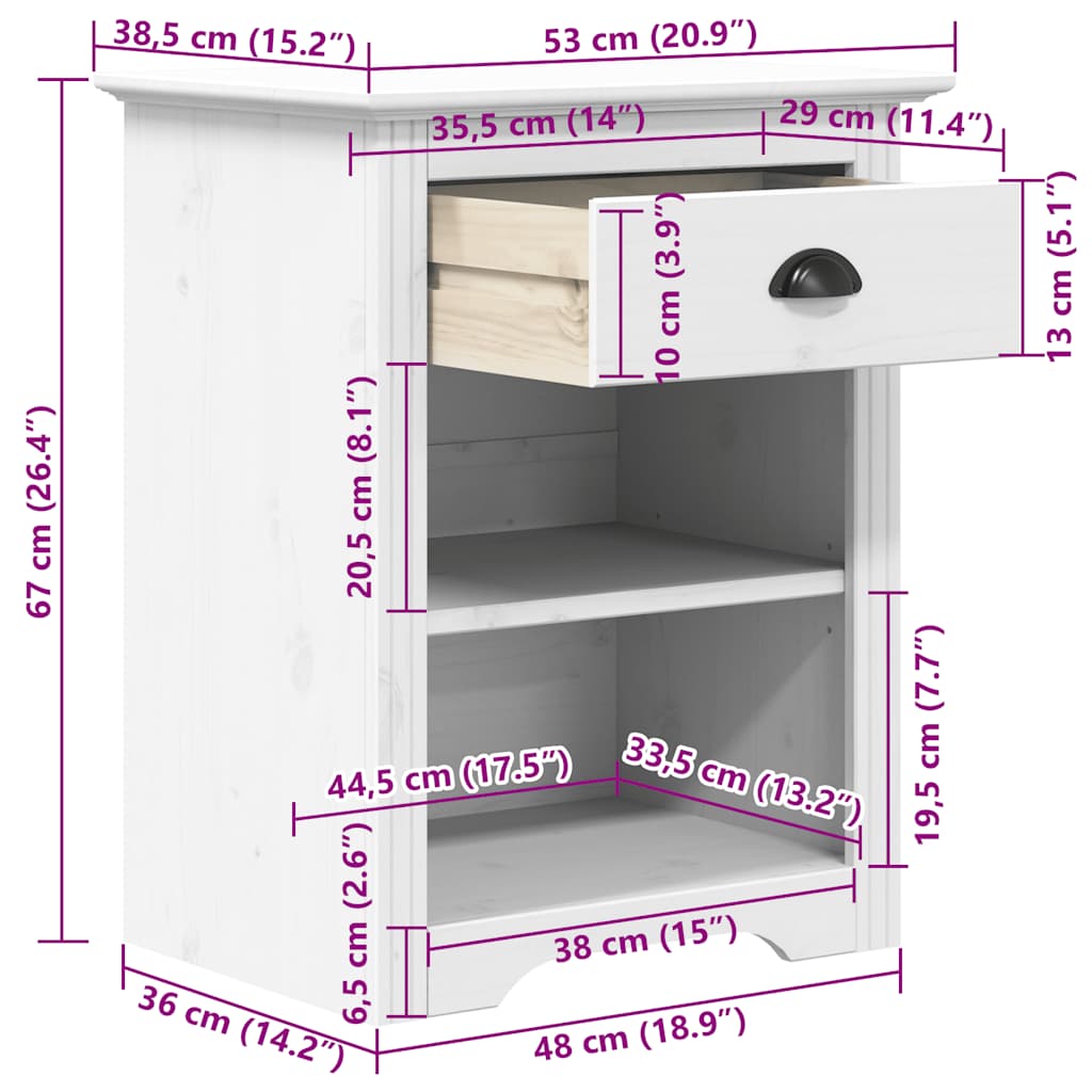 vidaXL Κομοδίνο BODO Λευκό 53 x 38,5 x 67 εκ. από Μασίφ Ξύλο Πεύκου