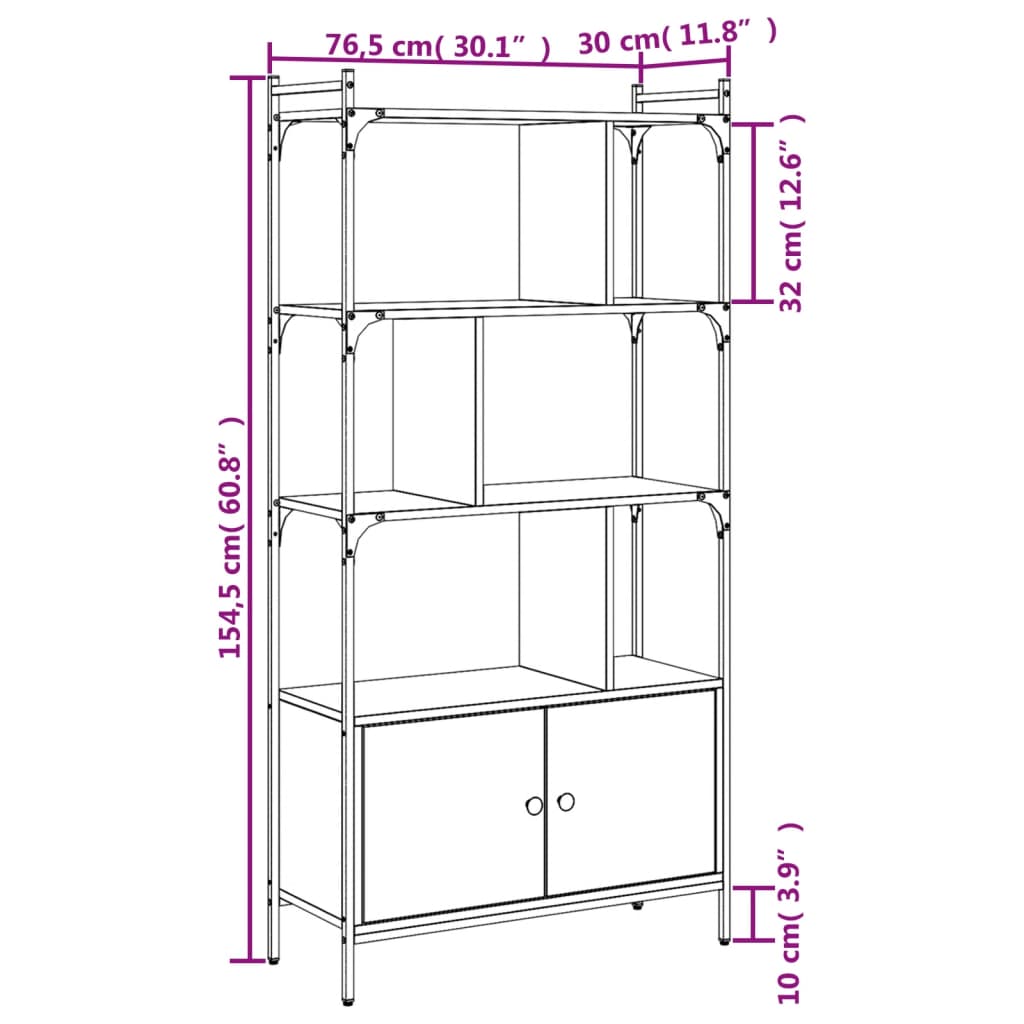 vidaXL Βιβλιοθήκη με Πόρτες Μαύρη 76,5x30x154,5 εκ. από Επεξεργ. Ξύλο