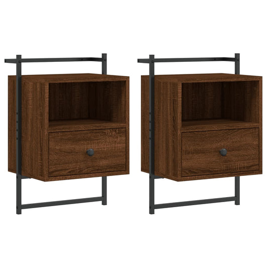 vidaXL Κομοδίνα Επιτοίχια 2 τεμ. Καφέ Δρυς 40x30x61 εκ. Επεξ. Ξύλο