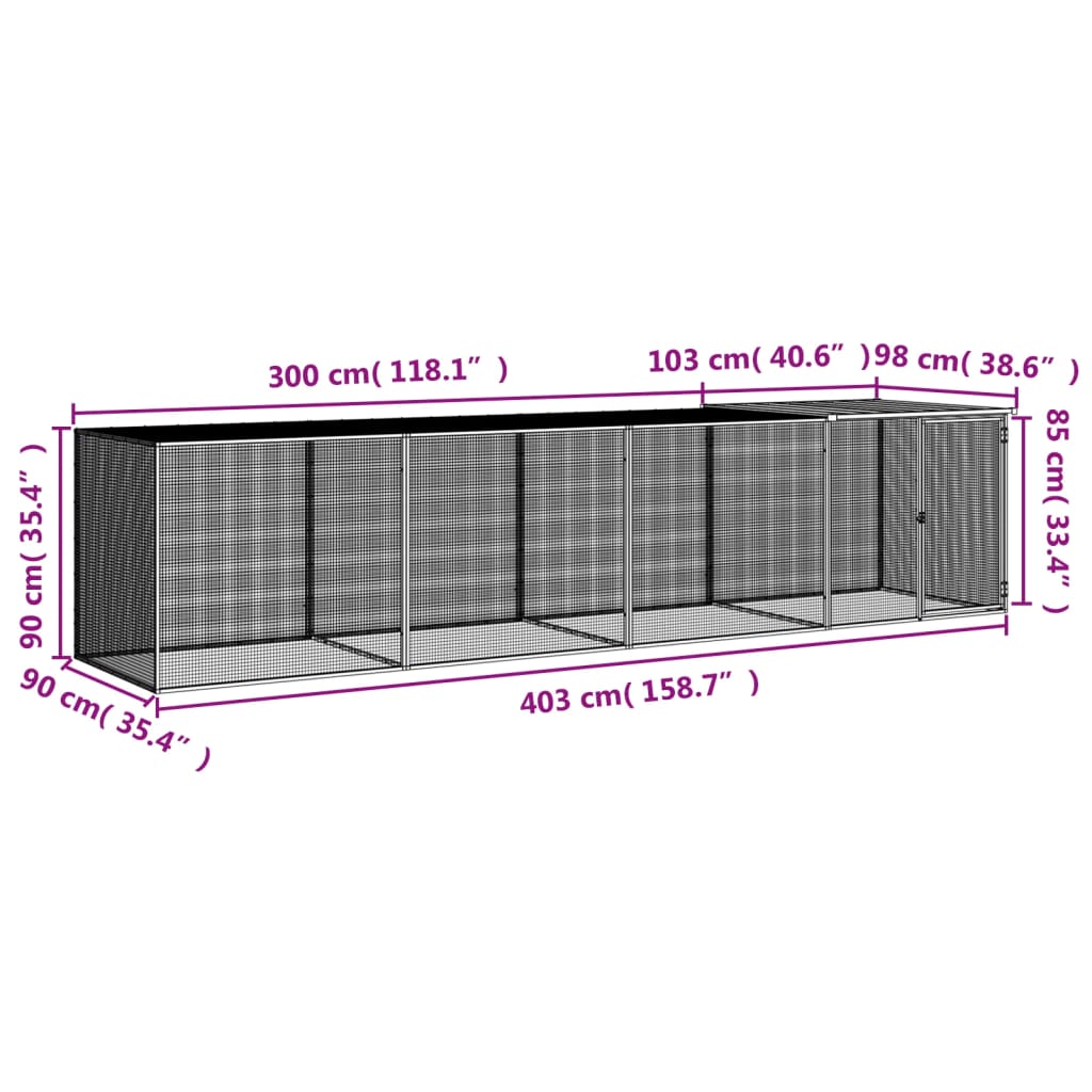 vidaXL Κοτέτσι - Κλουβί με Στέγη Ανθρακί 403x98x90 εκ. Γαλβαν. Ατσάλι