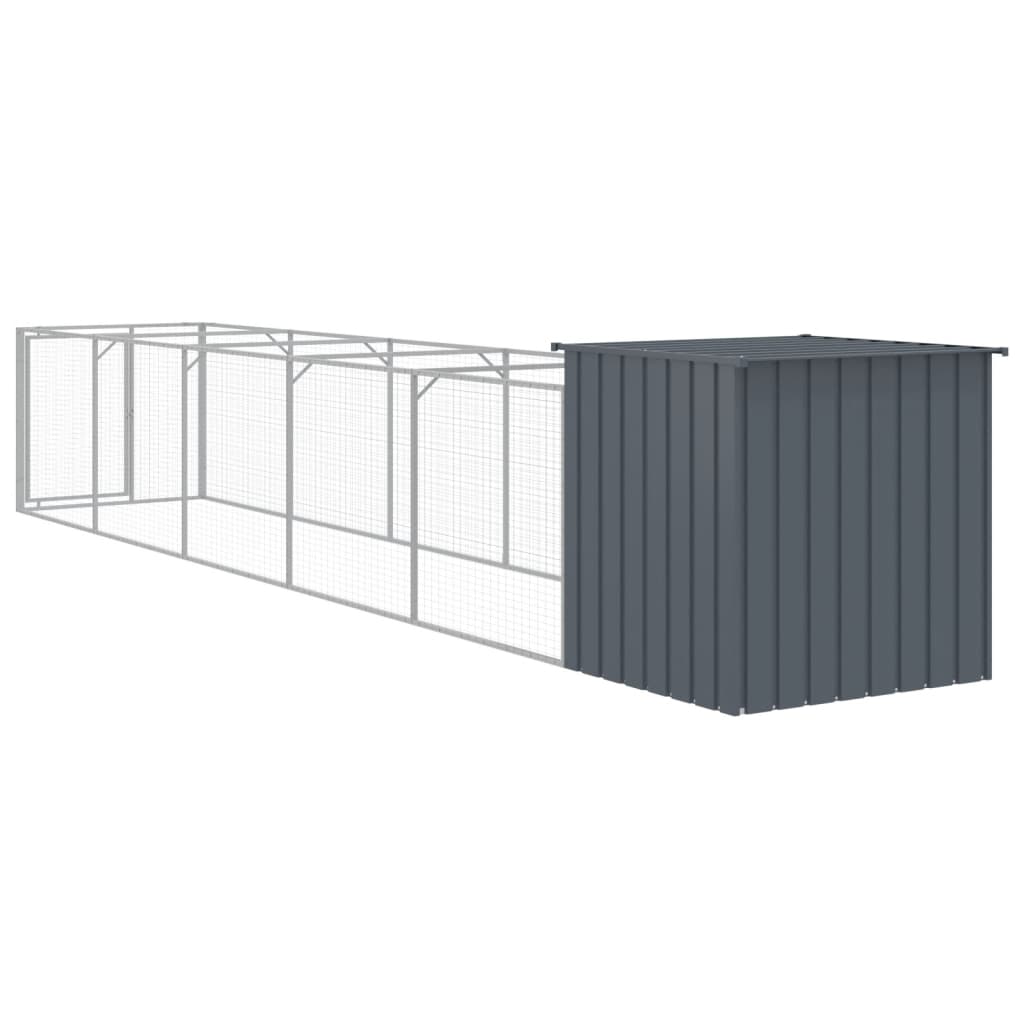 vidaXL Σπιτάκι Σκύλου με Αυλή Ανθρακί 110x609x110 εκ. Γαλβαν. Χάλυβας