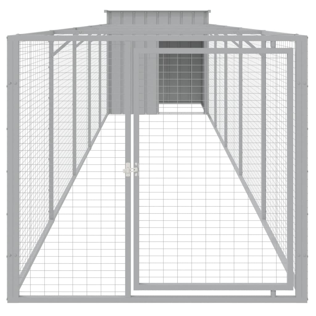 vidaXL Σπιτάκι Σκύλου με Αυλή Αν. Γκρι 110x609x110 εκ. Γαλβαν. Χάλυβας