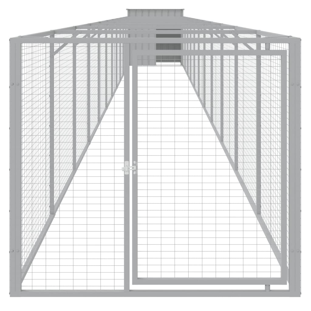 vidaXL Σπιτάκι Σκύλου με Αυλή Αν. Γκρι 110x1221x110εκ. Γαλβαν. Χάλυβας