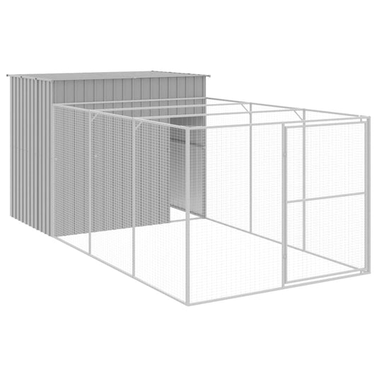 vidaXL Σπιτάκι Σκύλου με Αυλή Αν. Γκρι 214x457x181 εκ. Γαλβαν. Χάλυβας