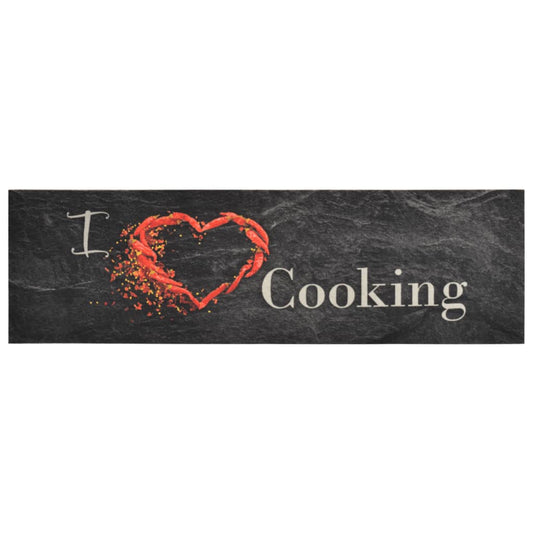 vidaXL Χαλί Κουζίνας Πλενόμενο Μαύρο Επιγρ. Cooking 45x150 εκ. Βελούδο