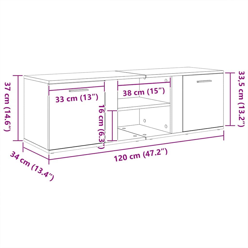 vidaXL Έπιπλο Τηλεόρασης Καπνιστή Δρυς 120x34x37 εκ. Επεξ. Ξύλο
