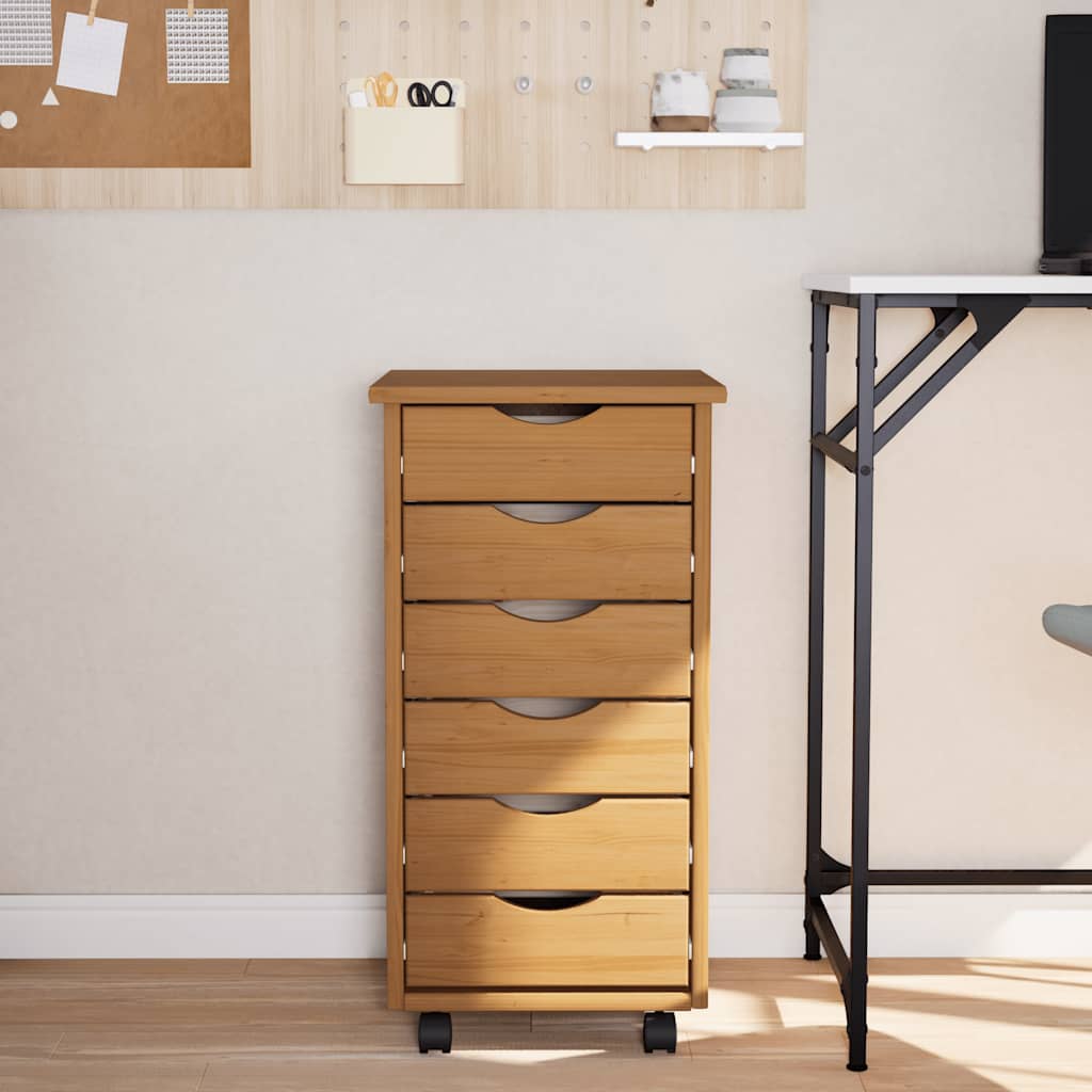 vidaXL Ντουλάπι Κυλιόμενο με Συρτάρια MOSS Μελί Καφέ Μασίφ Ξύλο Πεύκου