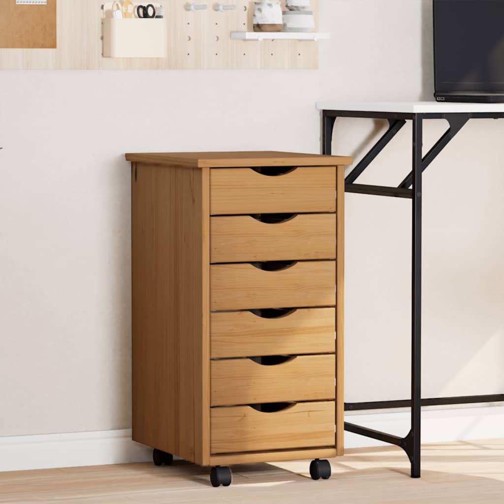 vidaXL Ντουλάπι Κυλιόμενο με Συρτάρια MOSS Μελί Καφέ Μασίφ Ξύλο Πεύκου