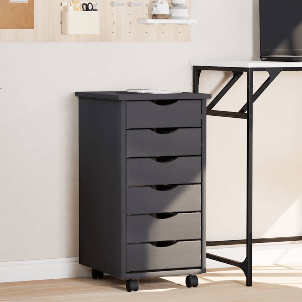 vidaXL Ντουλάπι Κυλιόμενο με Συρτάρια MOSS Γκρι από Μασίφ Ξύλο Πεύκου