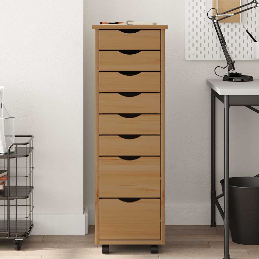 vidaXL Ντουλάπι Κυλιόμενο με Συρτάρια MOSS Μελί Καφέ Μασίφ Ξύλο Πεύκου