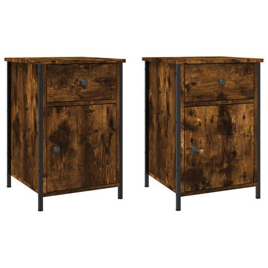 vidaXL Κομοδίνα 2 τεμ. Καπνιστή Δρυς 40x42x60 εκ. από Επεξεργ. Ξύλο