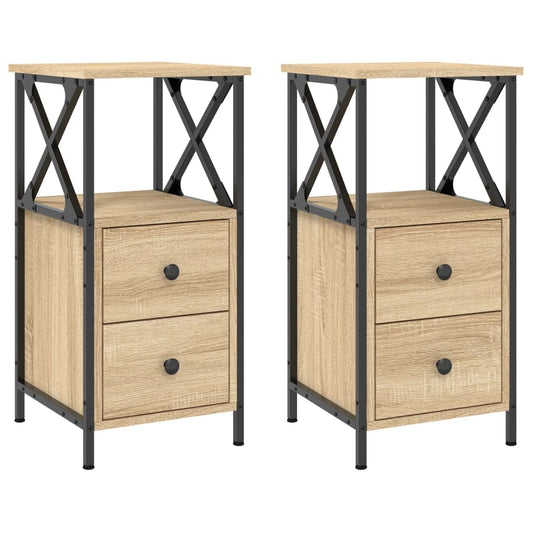 vidaXL Κομοδίνα 2 τεμ. Sonoma Δρυς 34x35,5x70 εκ. Επεξεργασμένο Ξύλο