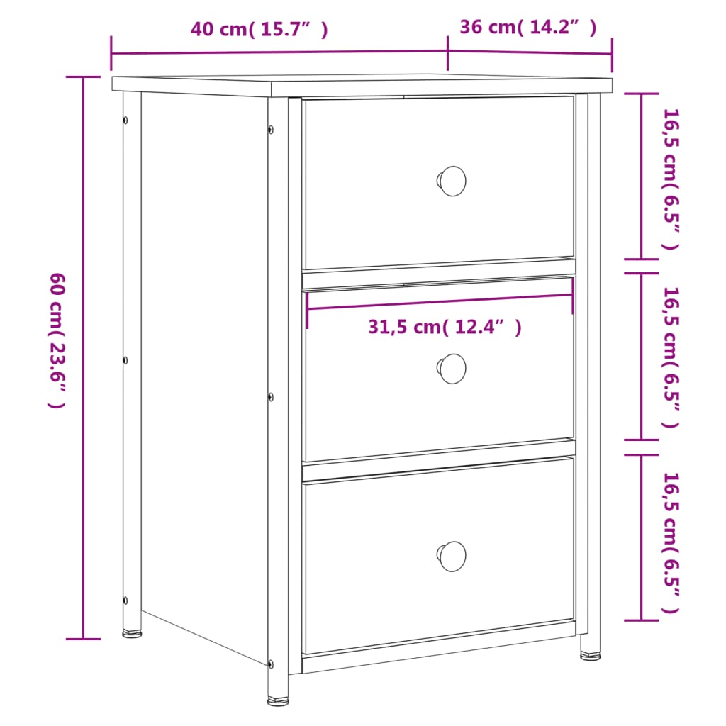 vidaXL Κομοδίνο Καπνιστή Δρυς 40x36x60 εκ. από Επεξεργασμένο Ξύλο