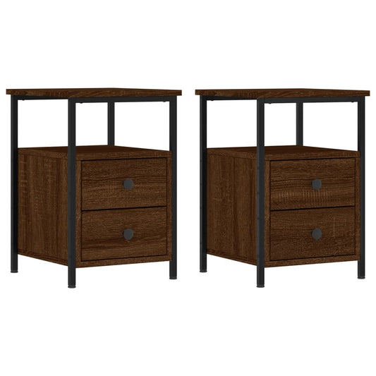 vidaXL Κομοδίνο 2 τεμ. Καφέ Δρυς 34 x 35,5 x 50 εκ. από Επεξεργ. Ξύλο