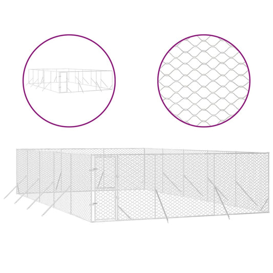 vidaXL Κλουβί Σκύλου Εξωτερ. Χώρου Ασημί 6x10x2 μ. από Γαλβαν. Ατσάλι