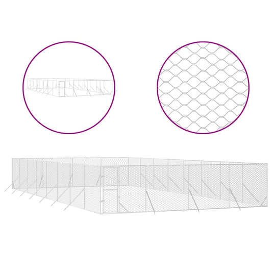 vidaXL Κλουβί Σκύλου Εξωτερ. Χώρου Ασημί 8x16x2 μ. από Γαλβαν. Ατσάλι