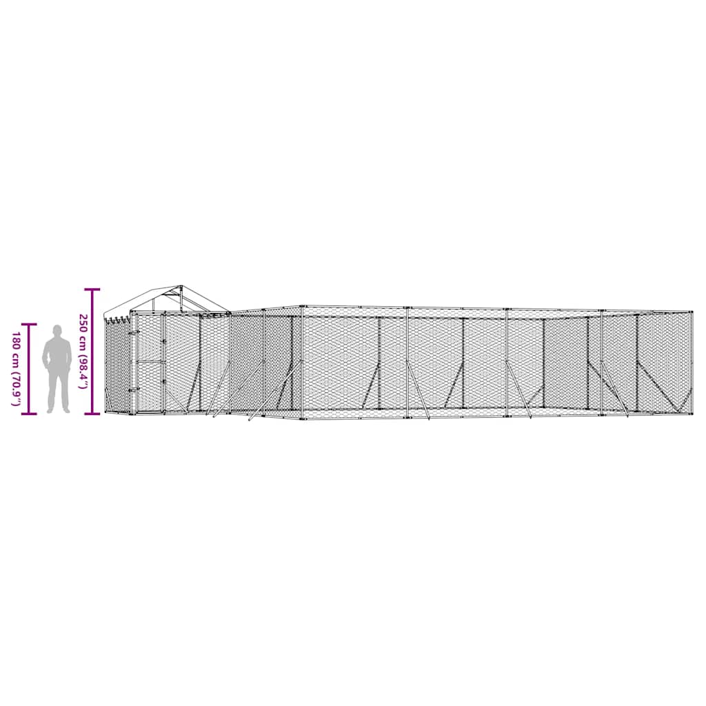 vidaXL Κλουβί Σκύλου Εξ. Χώρου με Οροφή Ασημί 10x6x2,5 μ. Γαλβ. Ατσάλι