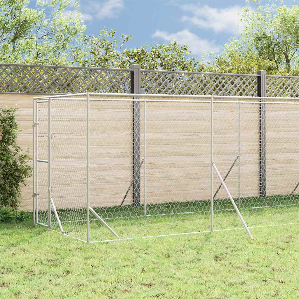 vidaXL Κλουβί Σκύλου Εξ. Χώρου με Οροφή Ασημί 2x14x2,5 μ. Γαλβ. Ατσάλι