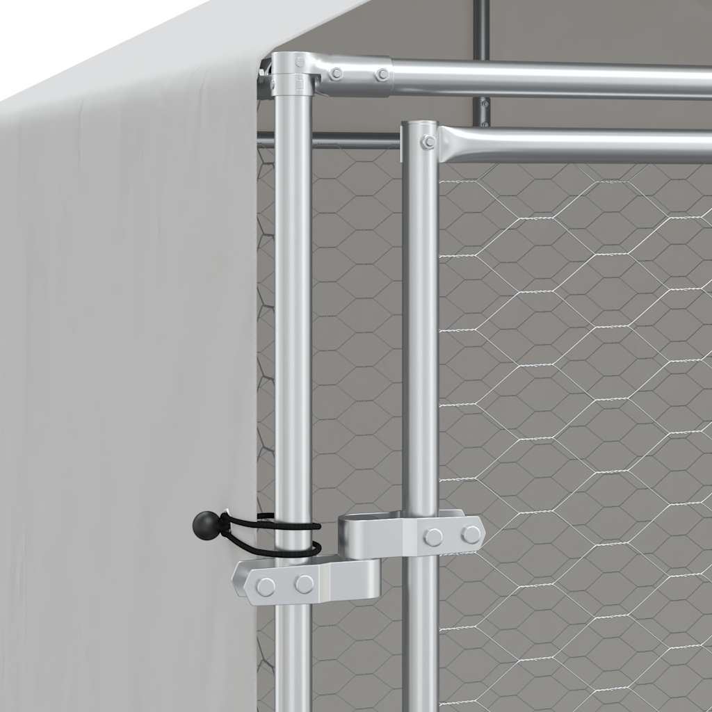 vidaXL Κλουβί Σκύλου Εξ. Χώρου με Οροφή Ασημί 2x14x2,5 μ. Γαλβ. Ατσάλι