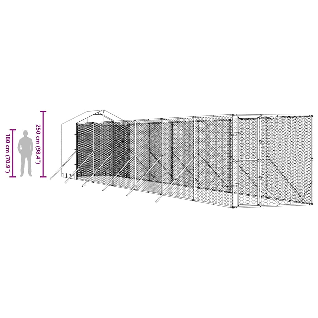 vidaXL Κλουβί Σκύλου Εξ. Χώρου με Οροφή Ασημί 2x14x2,5 μ. Γαλβ. Ατσάλι