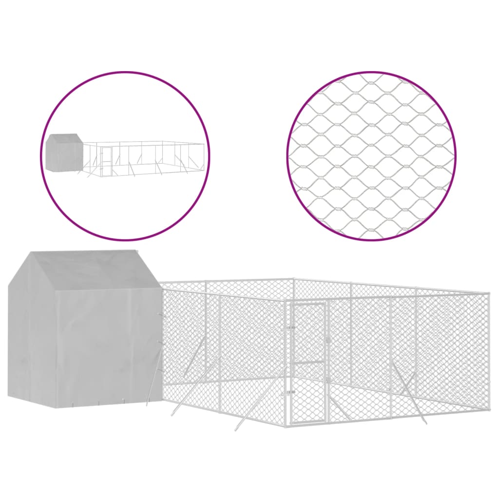 vidaXL Κλουβί Σκύλου Εξ. Χώρου με Οροφή Ασημί 6x6x2,5 μ. Γαλβ. Ατσάλι